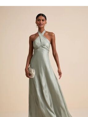 Lulu's One-Shoulder Twist-Front Maxi Dress in Sage Green